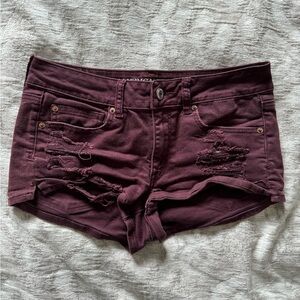 American Eagle Burgundy Ripped Jean Shorts | Size 8